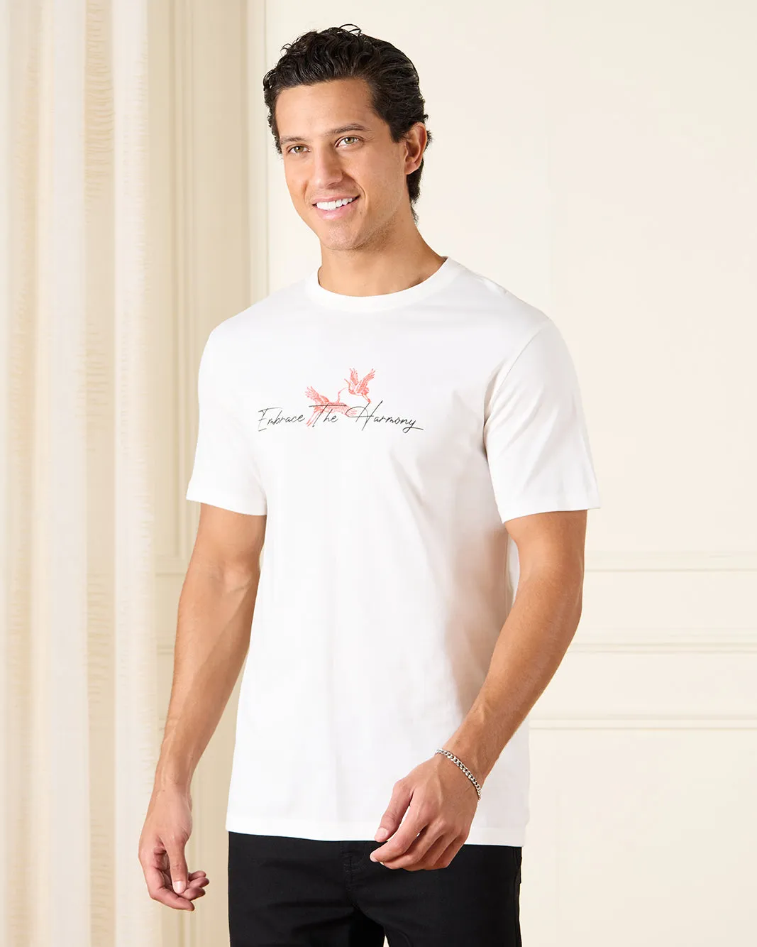 Men White Basic Graphic T-Shirt sold by Redtag