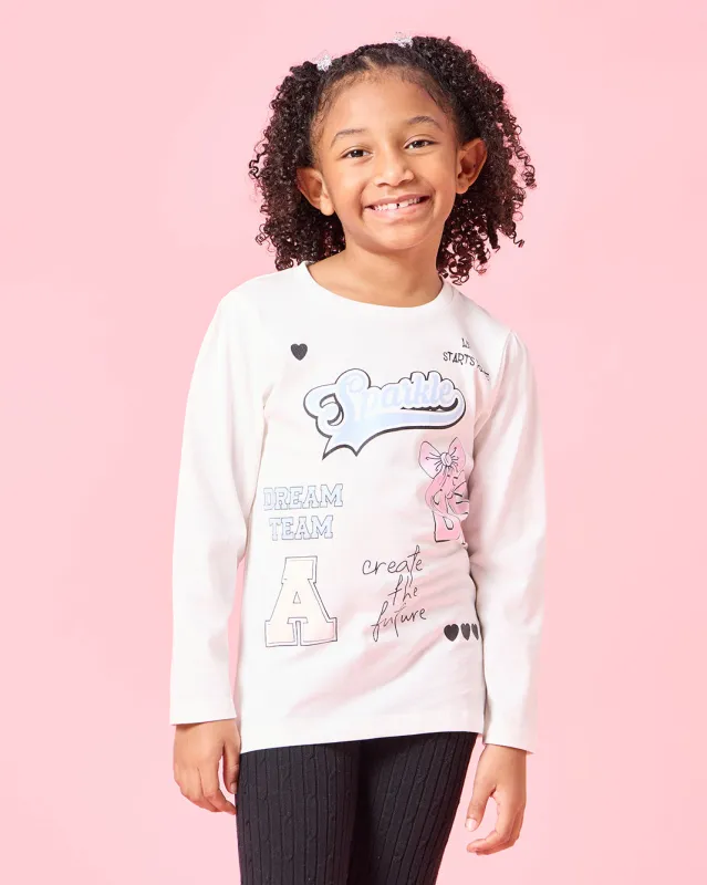 Girls Ivory Sparkle Placement Print T-Shirt sold by Redtag
