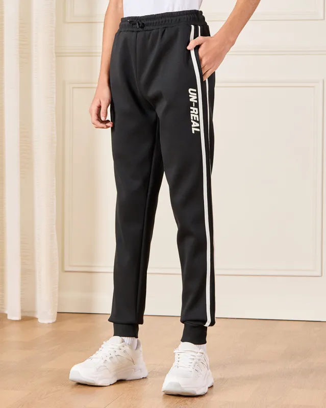 Senior Boys Black Printed Active Pants sold by Redtag