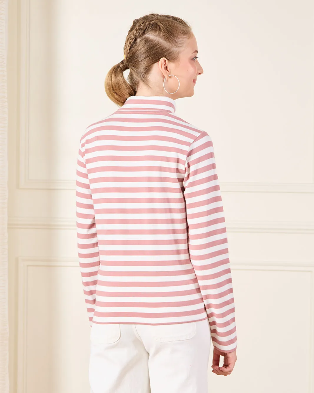 Senior Girls Pink And White Striped Turtle Neck T-Shirt sold by Redtag product image thumbnail 3