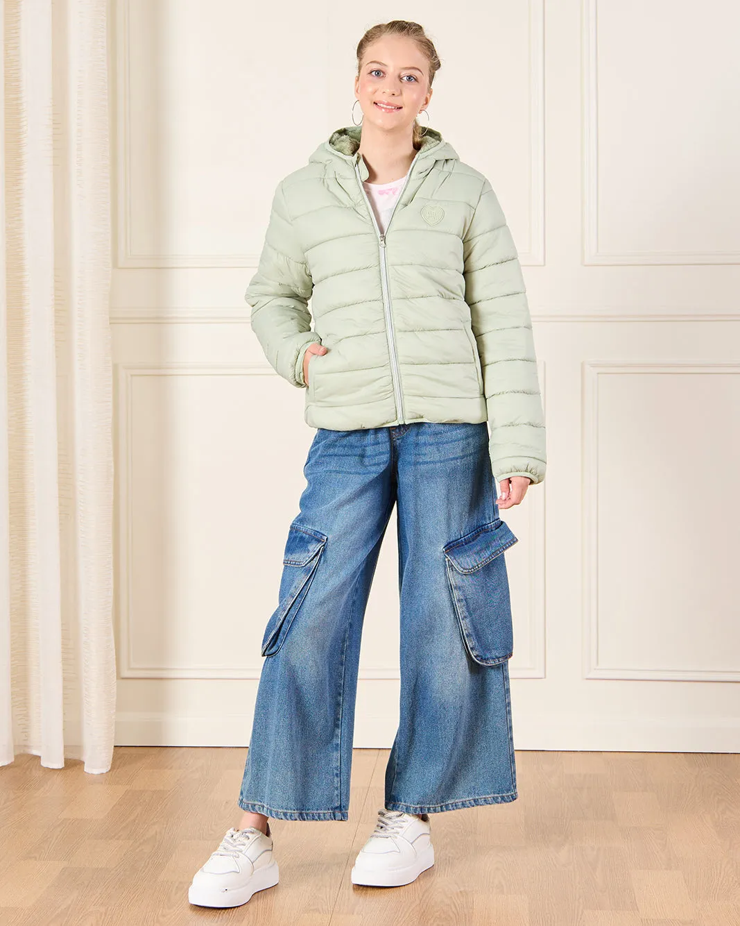 Senior Girls Green Padded Hooded Jacket sold by Redtag product image thumbnail 2