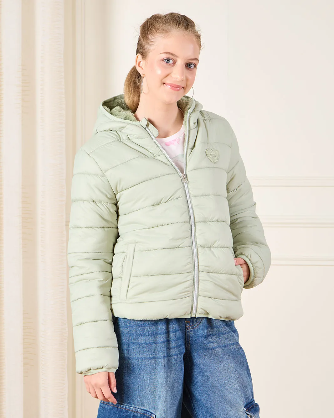 Senior Girls Green Padded Hooded Jacket sold by Redtag