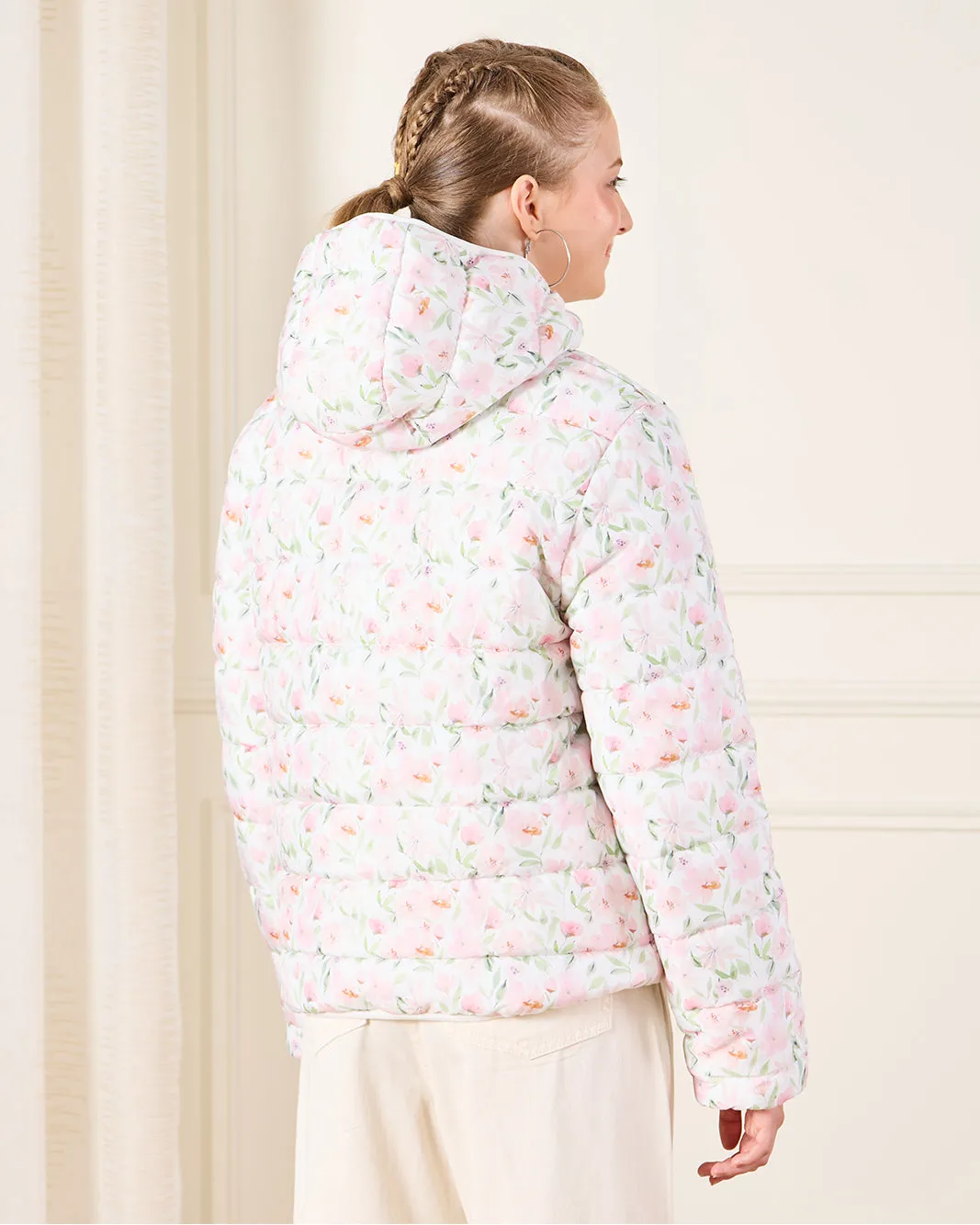 Senior Girls White Floral Padded Hooded Jacket sold by Redtag product image thumbnail 3