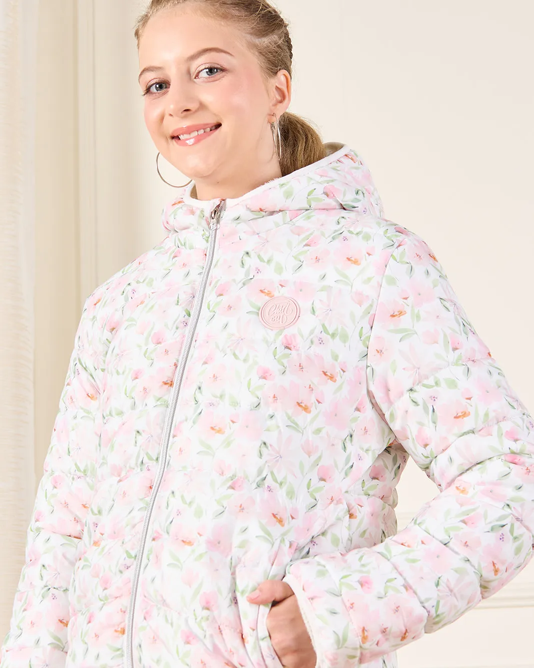 Senior Girls White Floral Padded Hooded Jacket sold by Redtag product image thumbnail 4