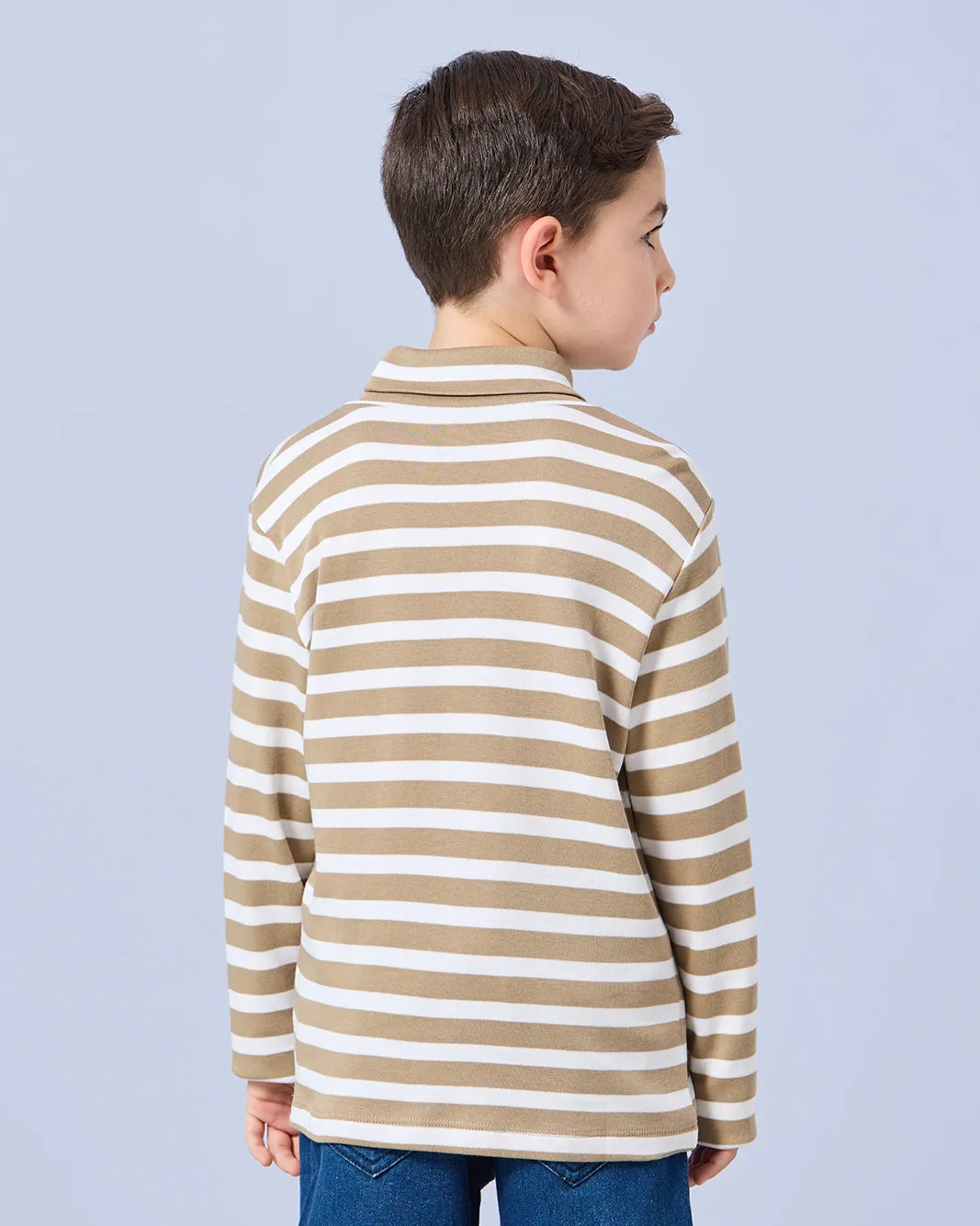 Boys Brown Striped High Neck T-Shirt sold by Redtag product image thumbnail 3
