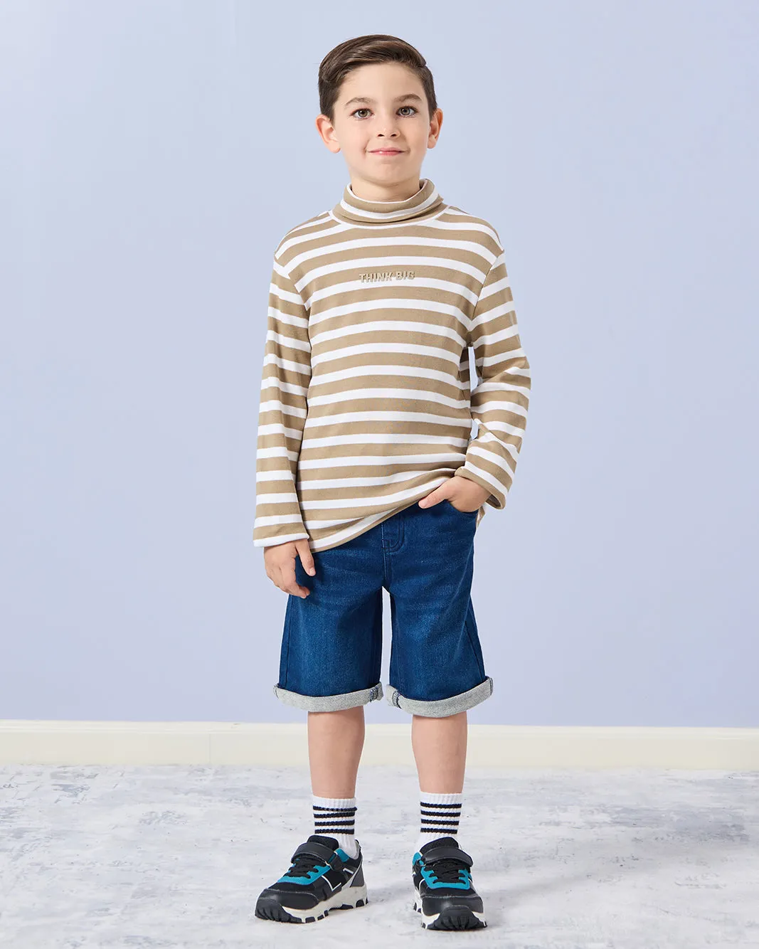 Boys Brown Striped High Neck T-Shirt sold by Redtag product image thumbnail 2