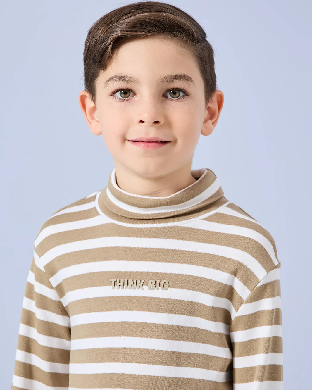 Boys Brown Striped High Neck T-Shirt sold by Redtag product image thumbnail 4