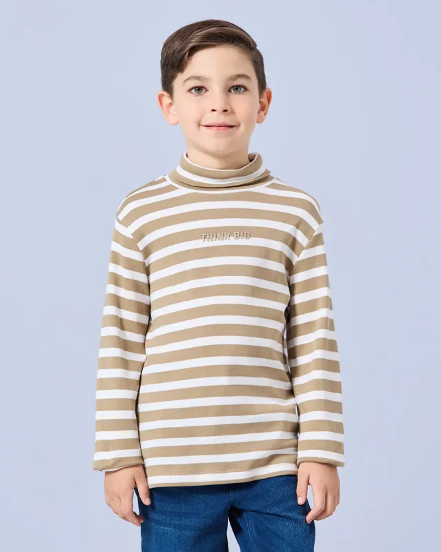 Boys Brown Striped High Neck T-Shirt sold by Redtag
