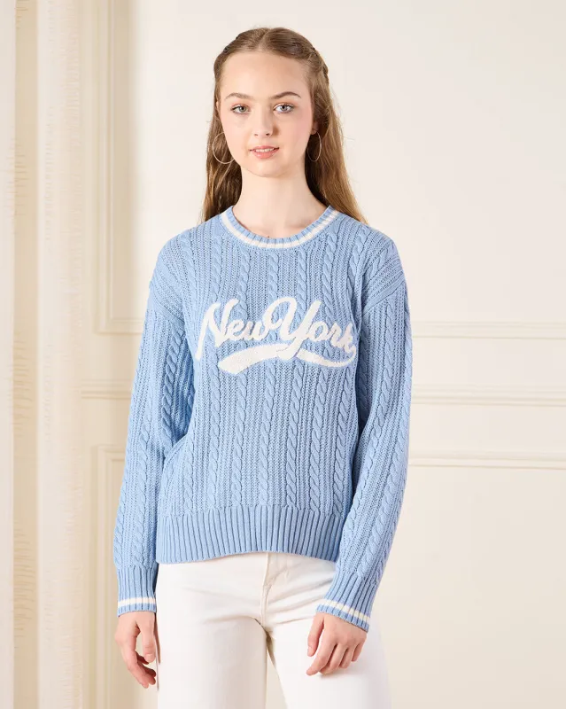 Senior Girls Blue Knitted Pullover sold by Redtag