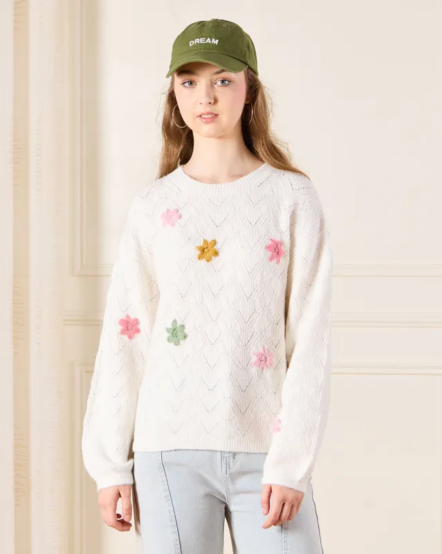 Senior Girls White Embroidered Pullover sold by Redtag