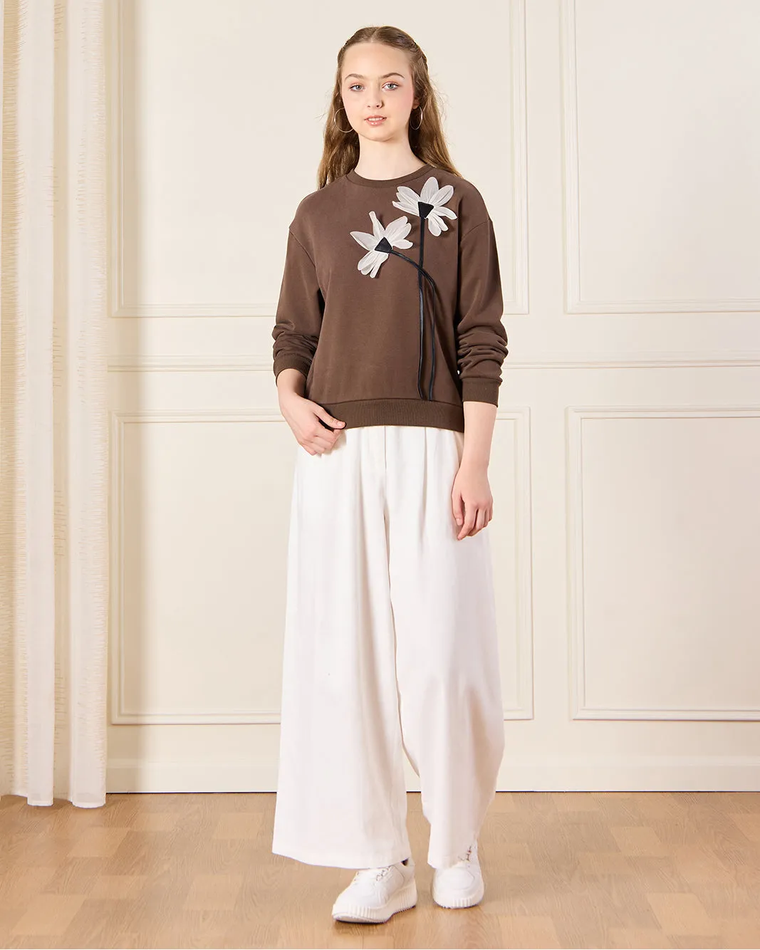 Senior Girls White Embellished With Flowers Sweatshirt sold by Redtag product image thumbnail 2