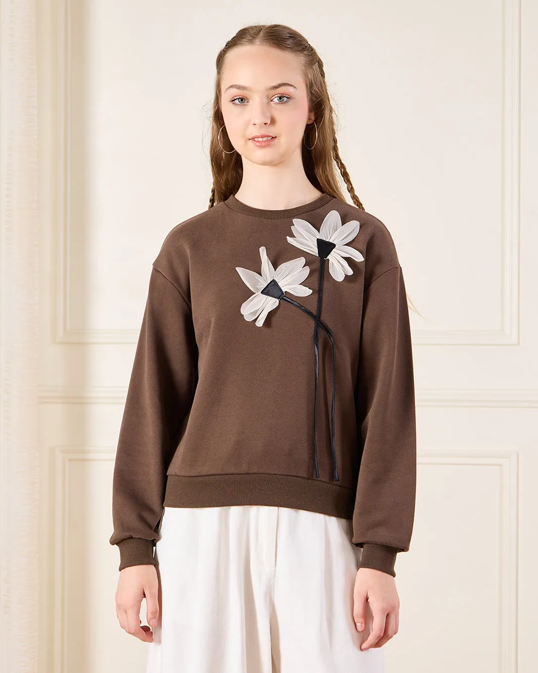 Senior Girls White Embellished With Flowers Sweatshirt sold by Redtag