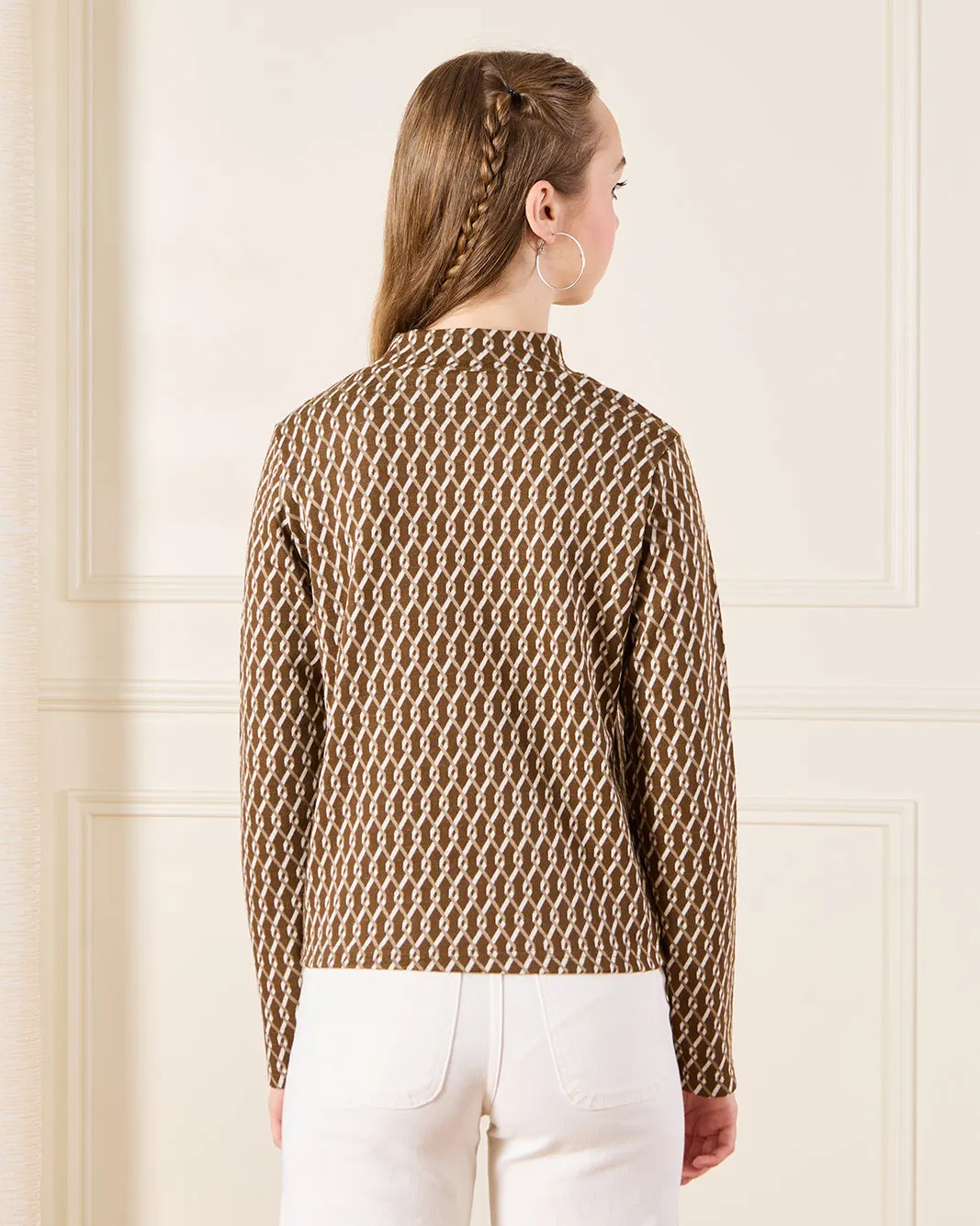 Senior Girls Brown Embellished High neck Jacquard Top sold by Redtag product image thumbnail 3