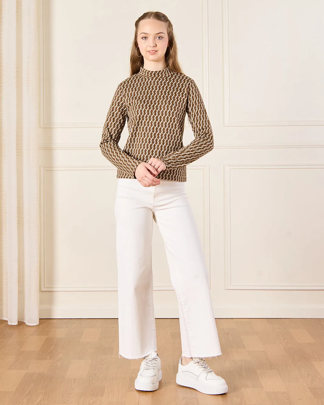 Senior Girls Brown Embellished High neck Jacquard Top sold by Redtag product image thumbnail 2