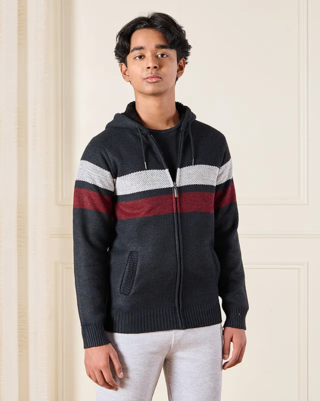 Senior Boys Navy Sherpa Lining Zip Thru Hoody Cardigan sold by Redtag