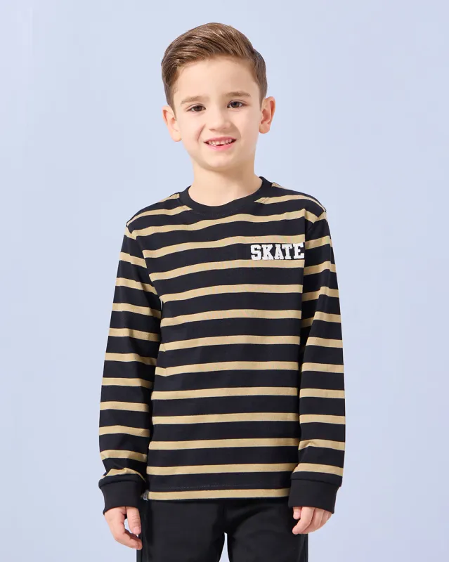 Boys Black And Mustard Striped Long Sleeve T-Shirt sold by Redtag