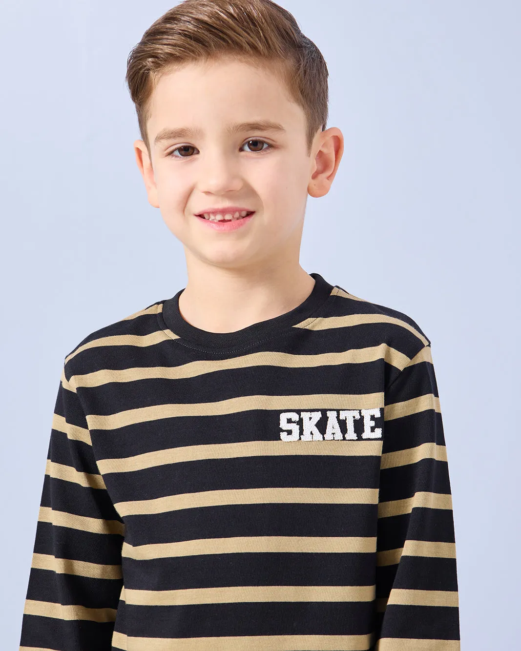 Boys Black And Mustard Striped Long Sleeve T-Shirt sold by Redtag product image thumbnail 4