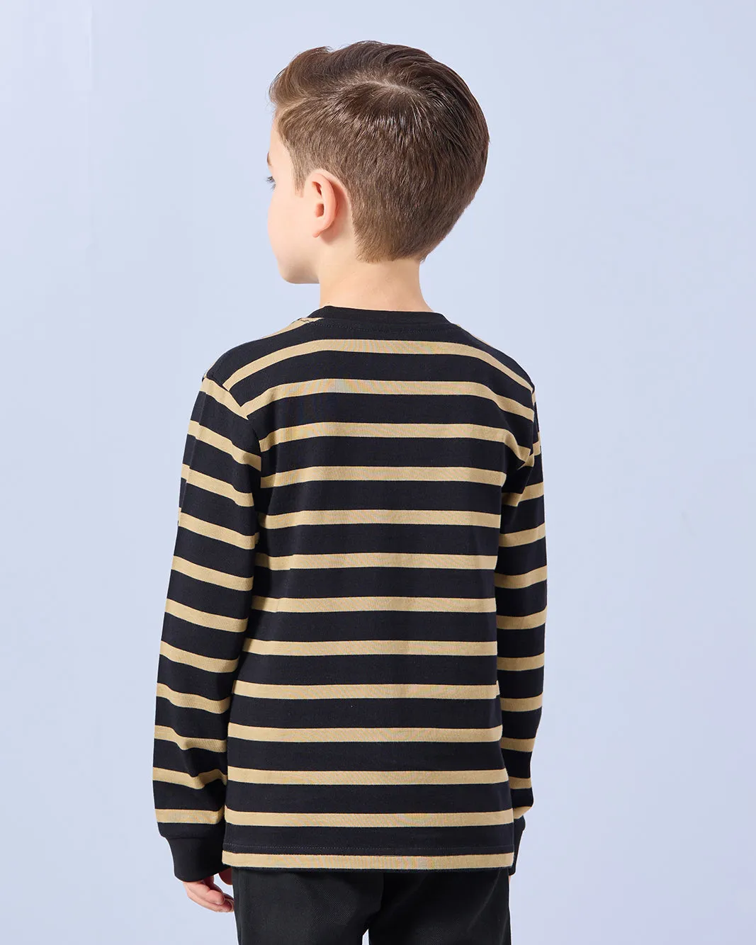 Boys Black And Mustard Striped Long Sleeve T-Shirt sold by Redtag product image thumbnail 3