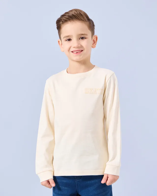 Boys Ivory Embroidered Long Sleeve T-Shirt sold by Redtag