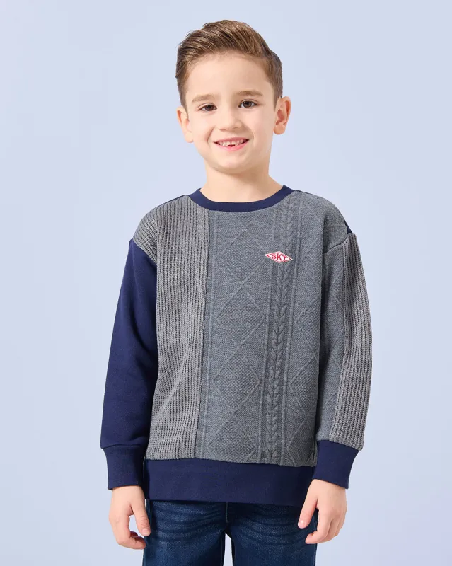 Boys Navy And Grey Jacquard Sweatshirt sold by Redtag