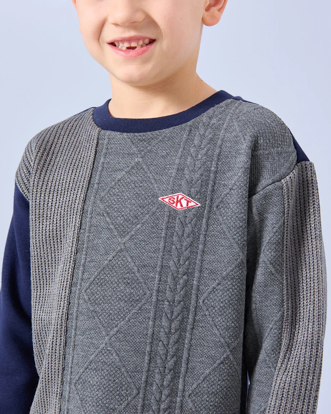 Boys Navy And Grey Jacquard Sweatshirt sold by Redtag product image thumbnail 4