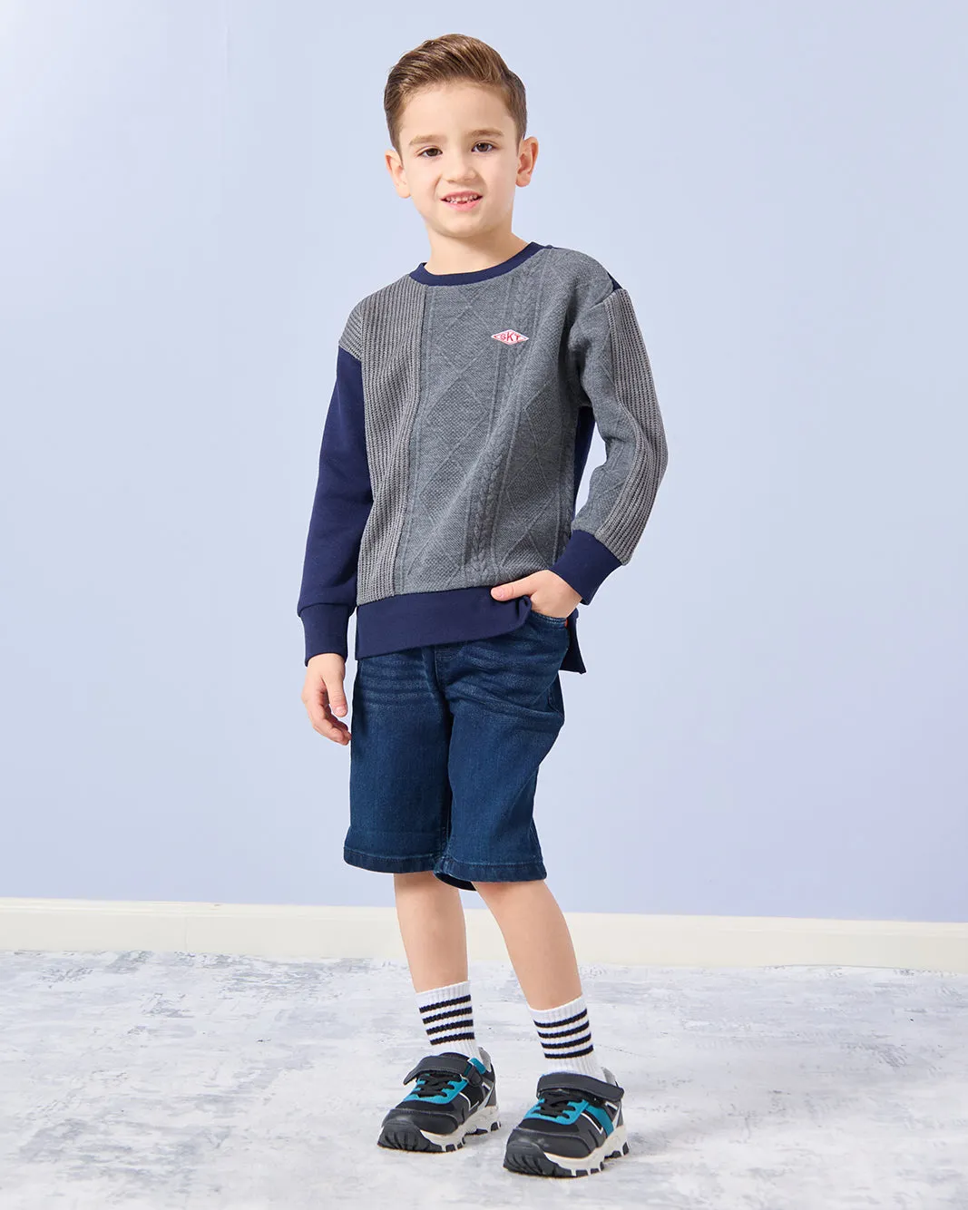 Boys Navy And Grey Jacquard Sweatshirt sold by Redtag product image thumbnail 2