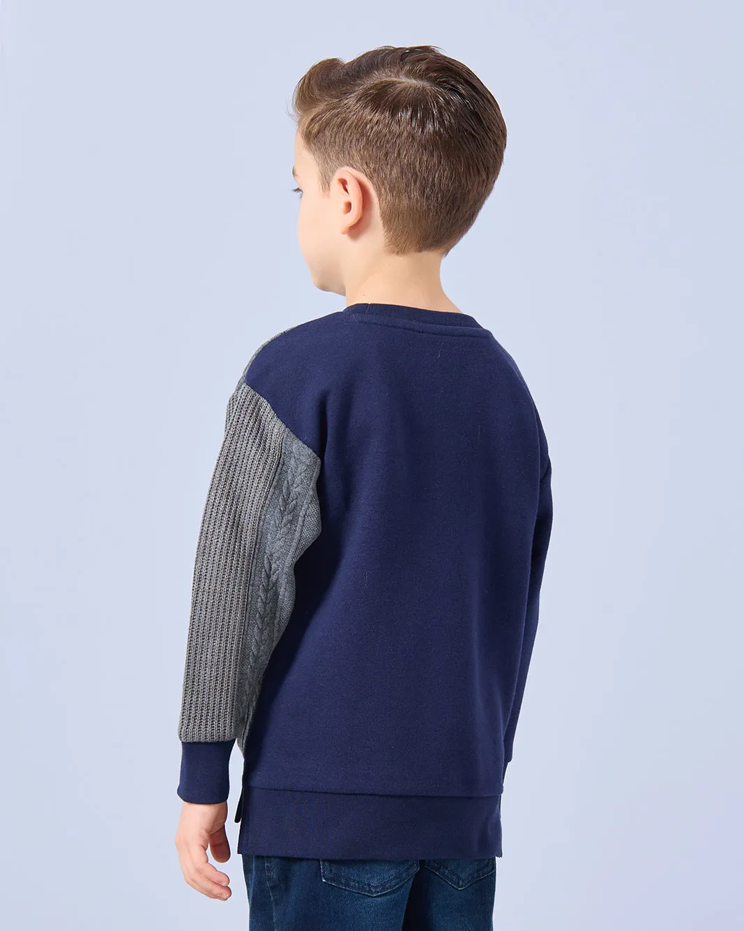 Boys Navy And Grey Jacquard Sweatshirt sold by Redtag product image thumbnail 3