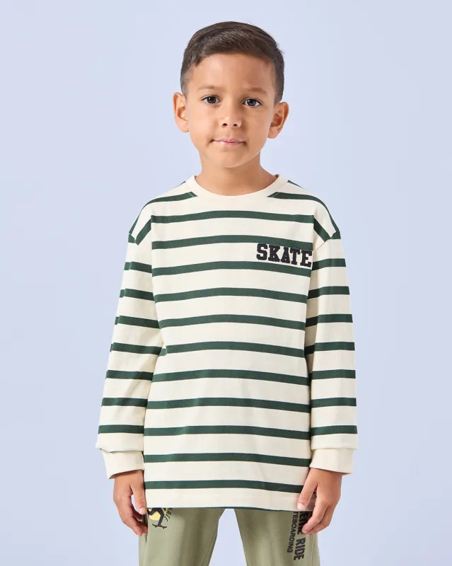 Boys White Striped Long Sleeve T-Shirt sold by Redtag