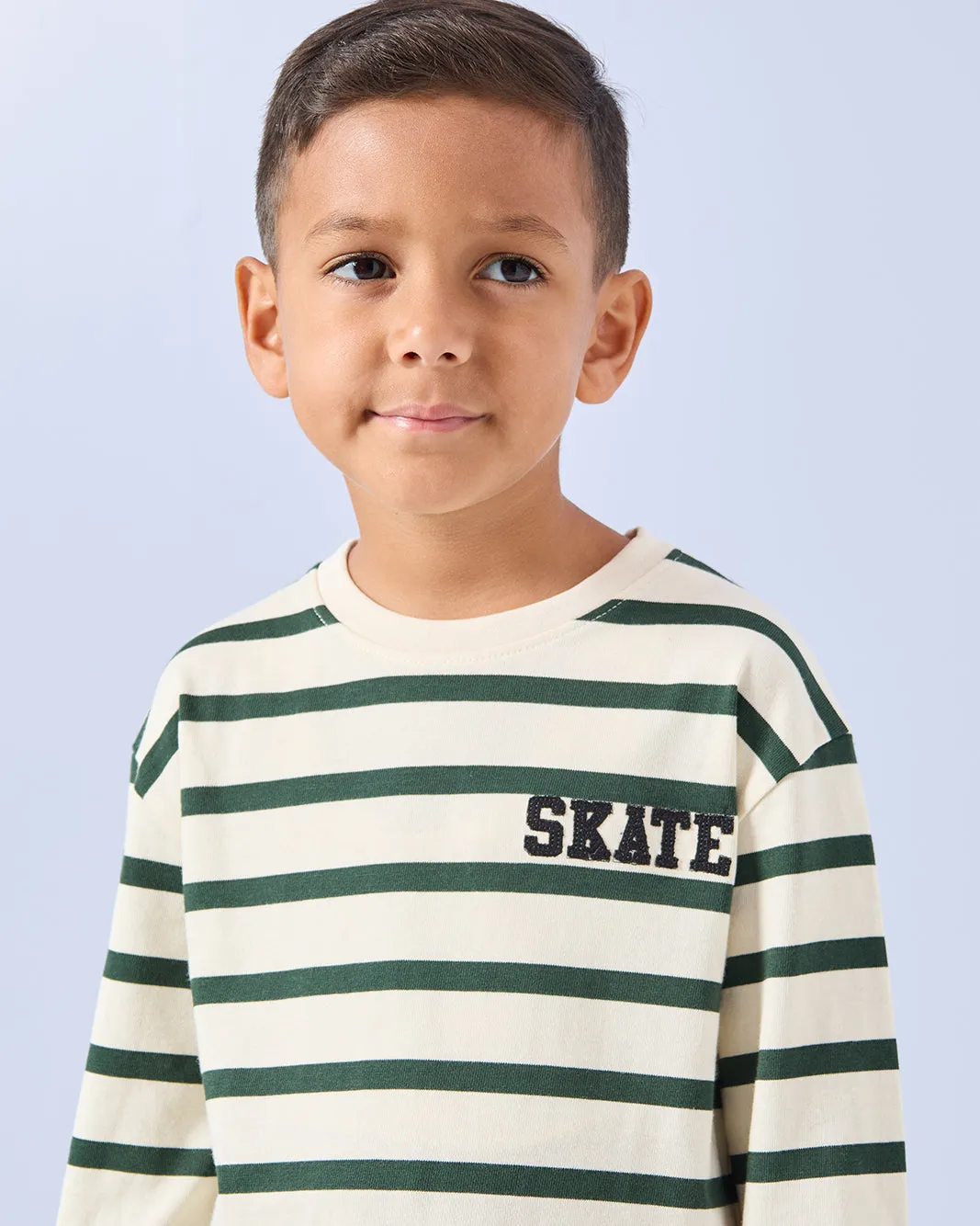 Boys White Striped Long Sleeve T-Shirt sold by Redtag product image thumbnail 4