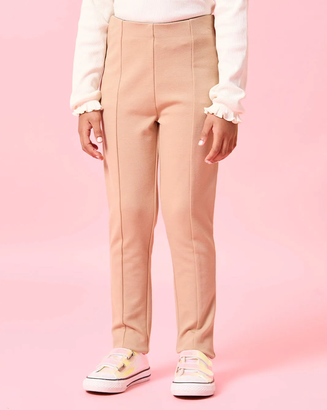 Girls Beige Paneled Leggings sold by Redtag