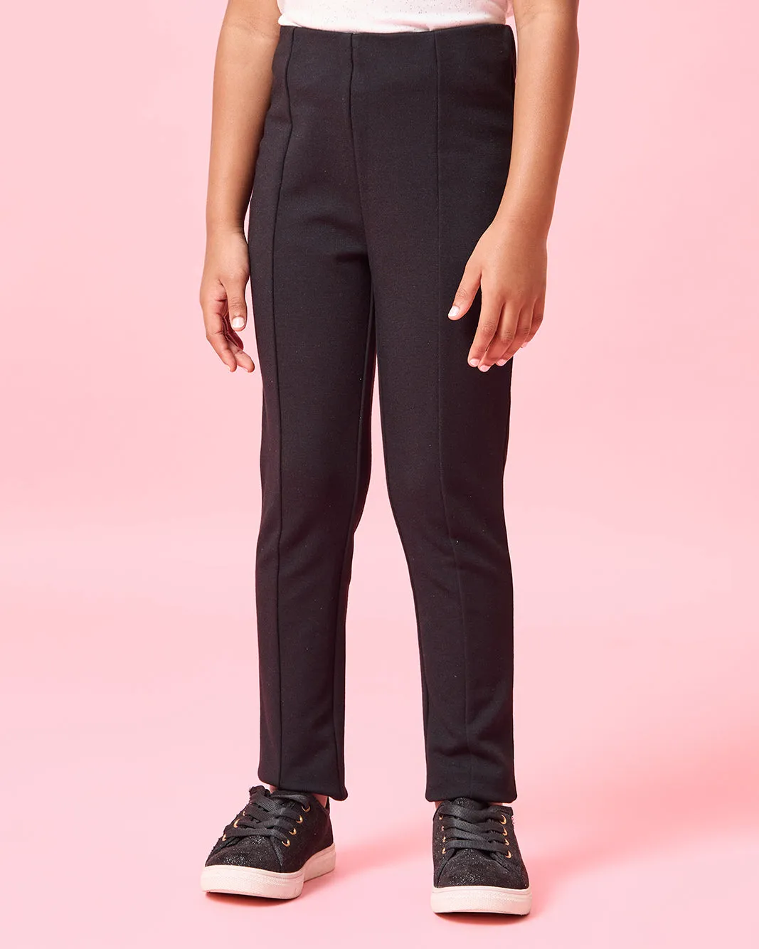 Girls Black Paneled Leggings sold by Redtag