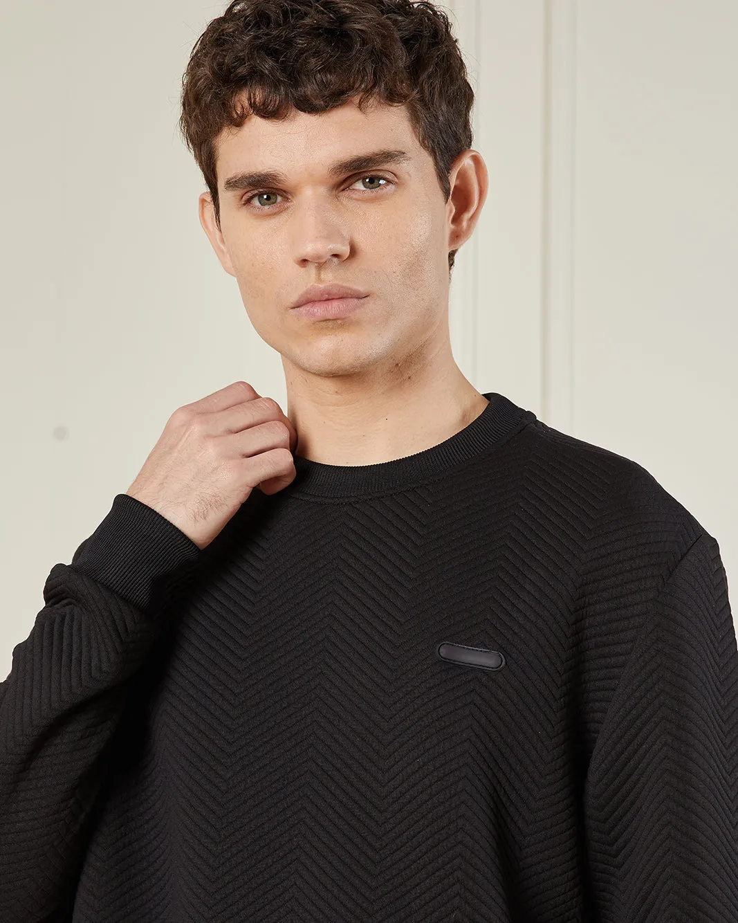 Men’s Black Jacquard Sweatshirt sold by Redtag product image thumbnail 4