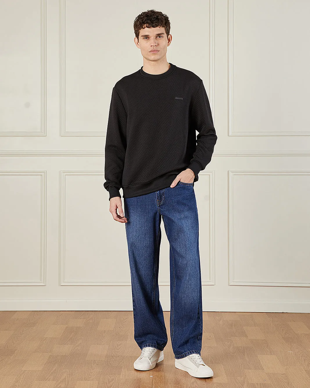 Men’s Black Jacquard Sweatshirt sold by Redtag product image thumbnail 2