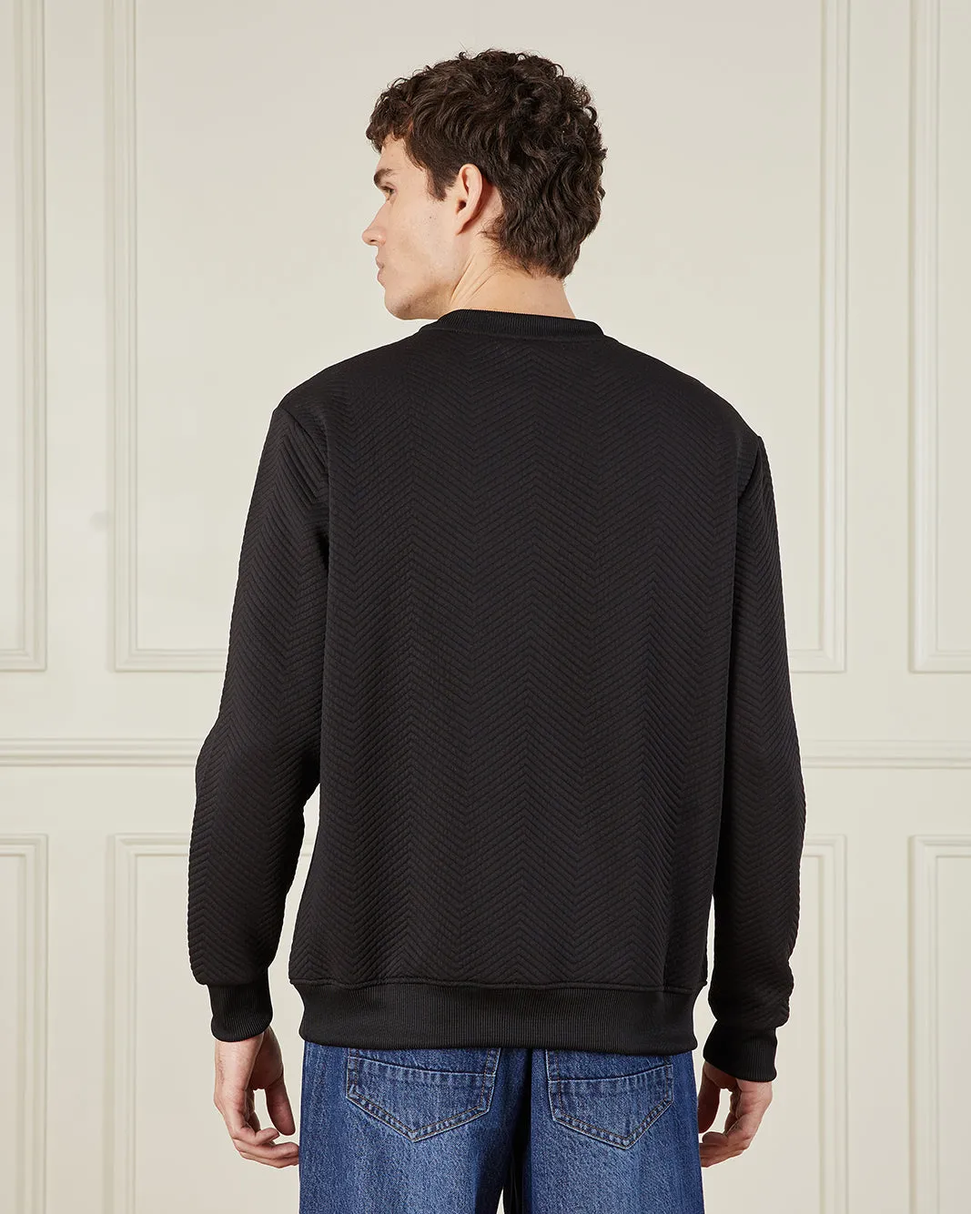 Men’s Black Jacquard Sweatshirt sold by Redtag product image thumbnail 3