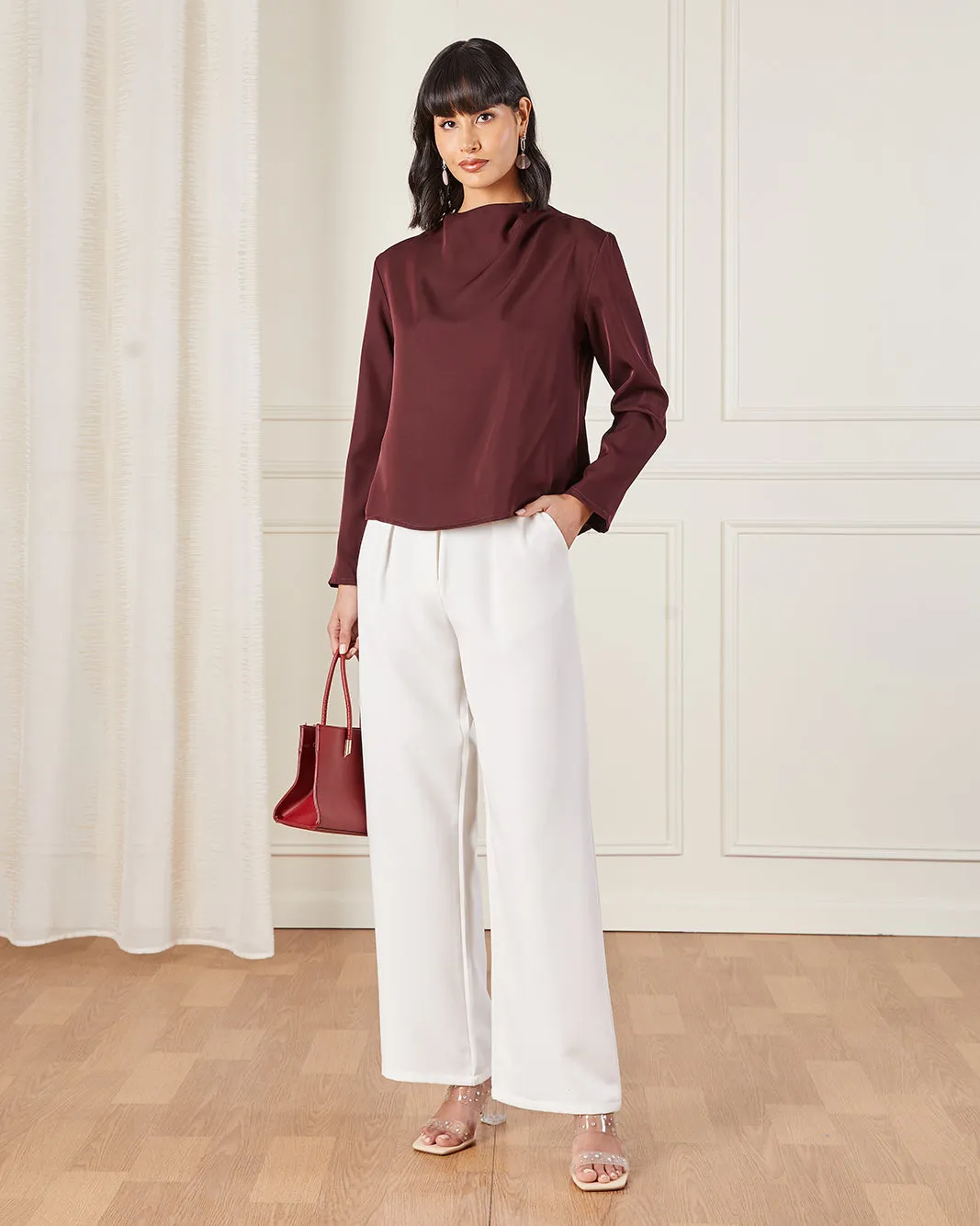 Women Burgundy Plain Satin Blouse sold by Redtag product image thumbnail 2