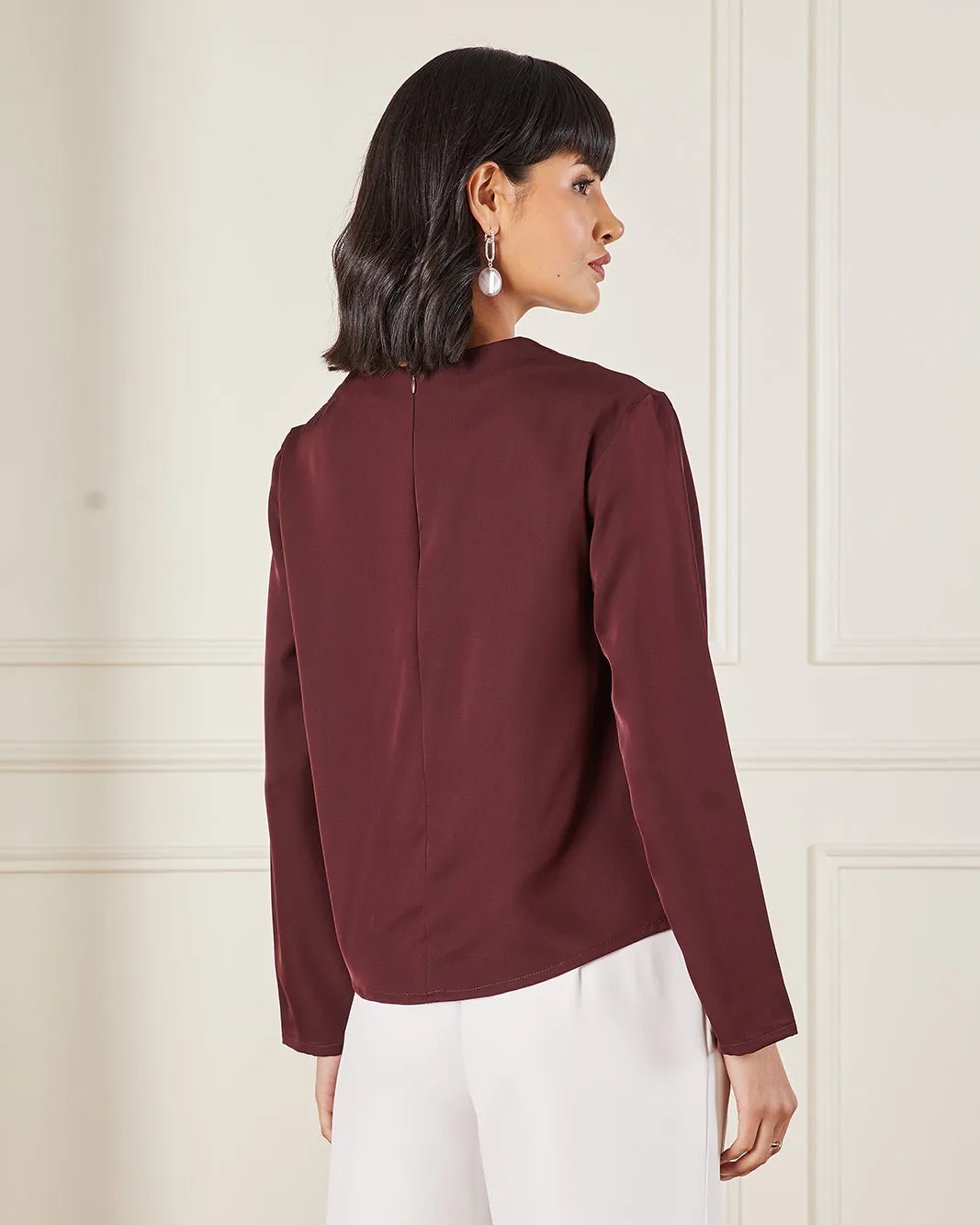 Women Burgundy Plain Satin Blouse sold by Redtag product image thumbnail 3