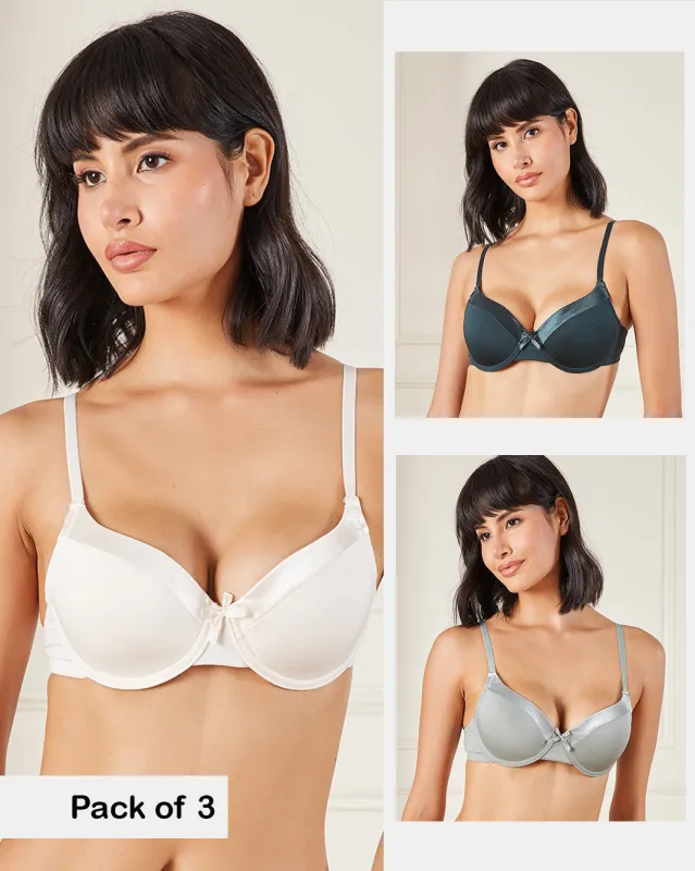 Women Plunge Bra With Satin Detail On Cup (Pack of 3) sold by Redtag
