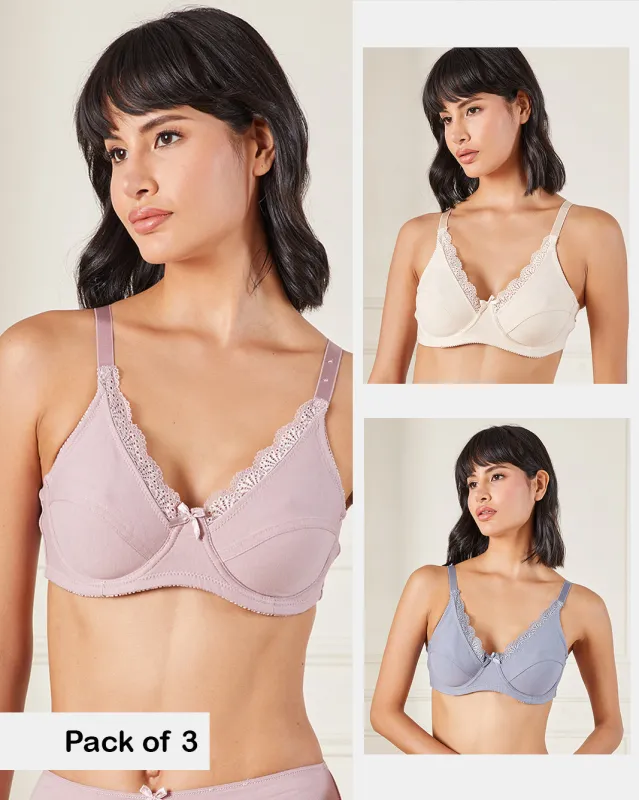Women Assorted Non-Padded Bra With Lace Detail (Pack of 3) sold by Redtag