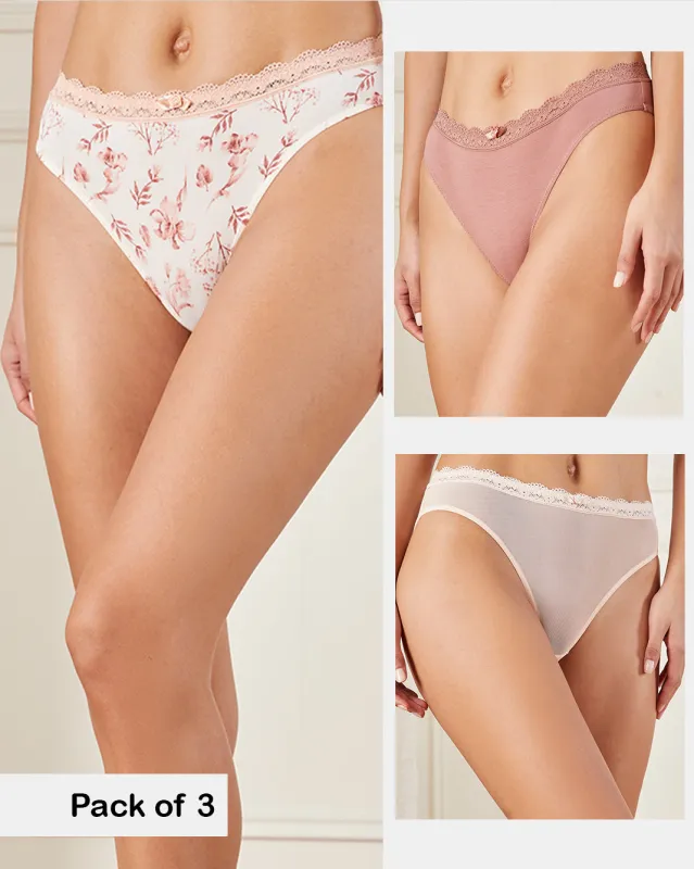 Women Assorted Printed & Solid Hi-Leg Brief Set (Pack of 3) sold by Redtag