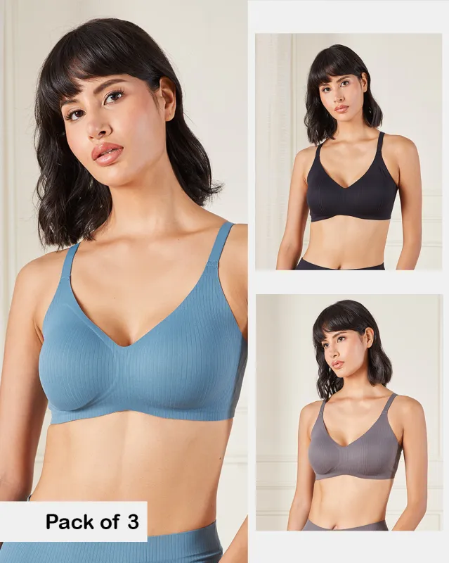 Women Assorted Seamless Rib Comfort Bra (Pack of 3) sold by Redtag