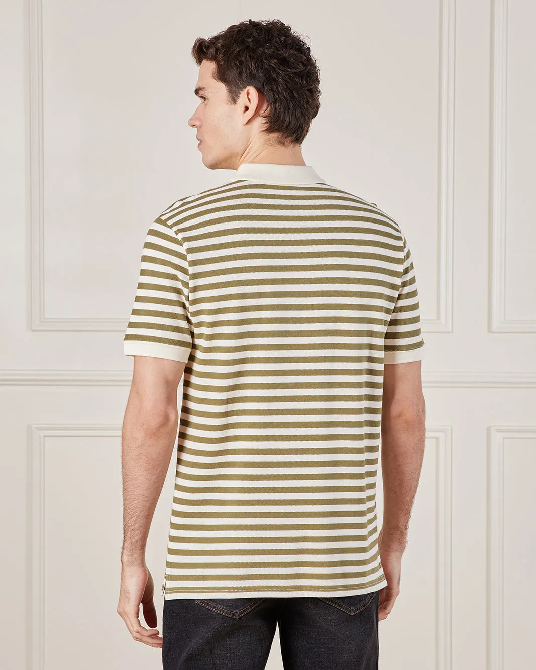 Men Beige Striped Polo Shirt sold by Redtag product image thumbnail 3