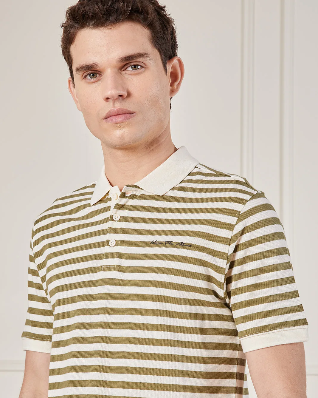 Men Beige Striped Polo Shirt sold by Redtag product image thumbnail 4