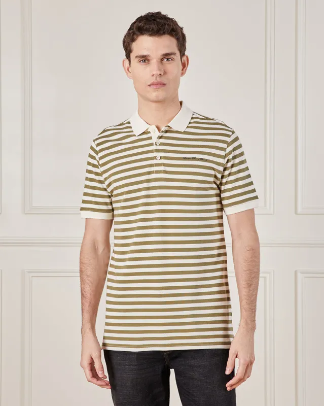 Men Beige Striped Polo Shirt sold by Redtag