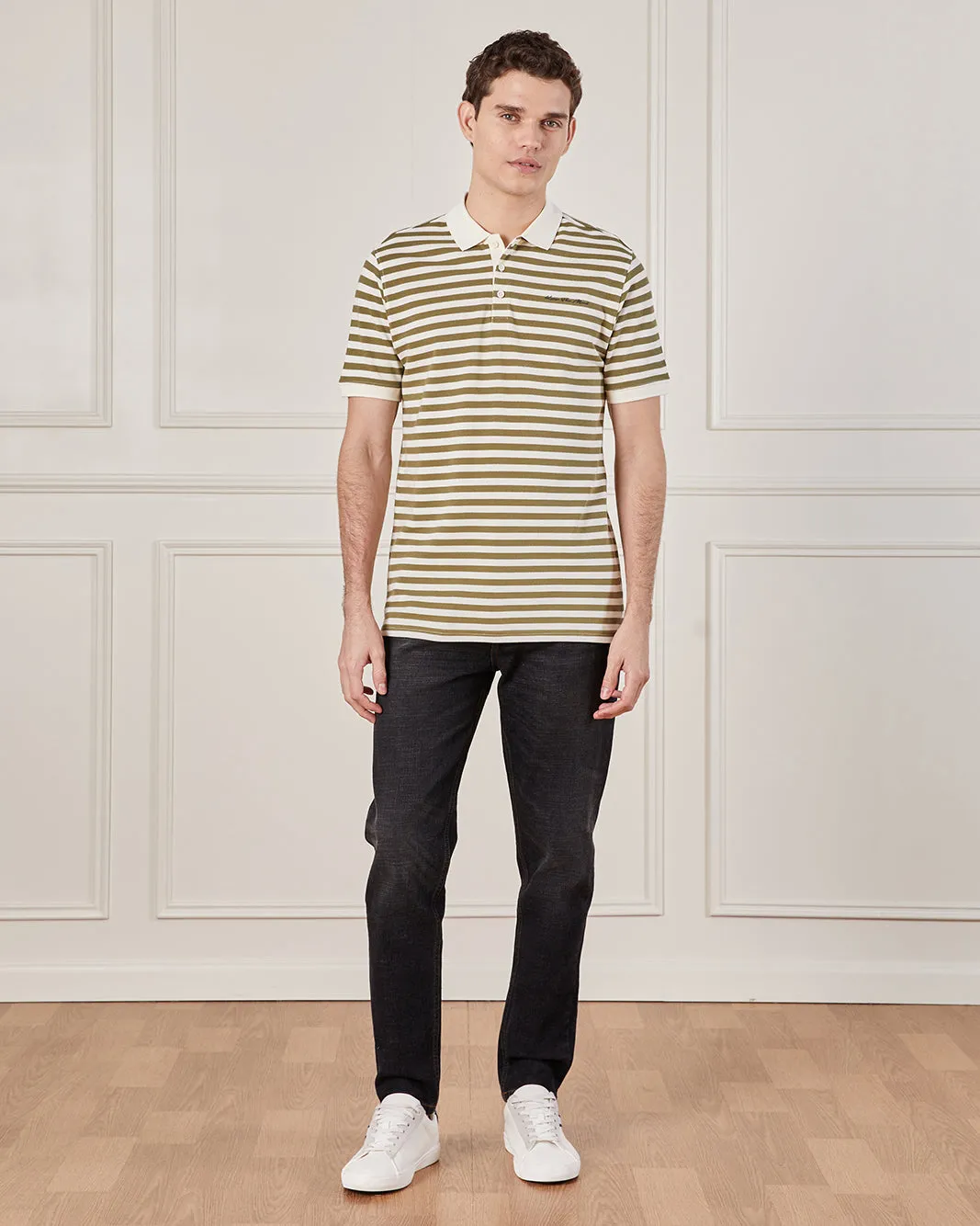 Men Beige Striped Polo Shirt sold by Redtag product image thumbnail 2