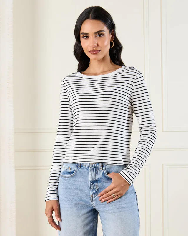 Women White Striped Long Sleeve Top sold by Redtag