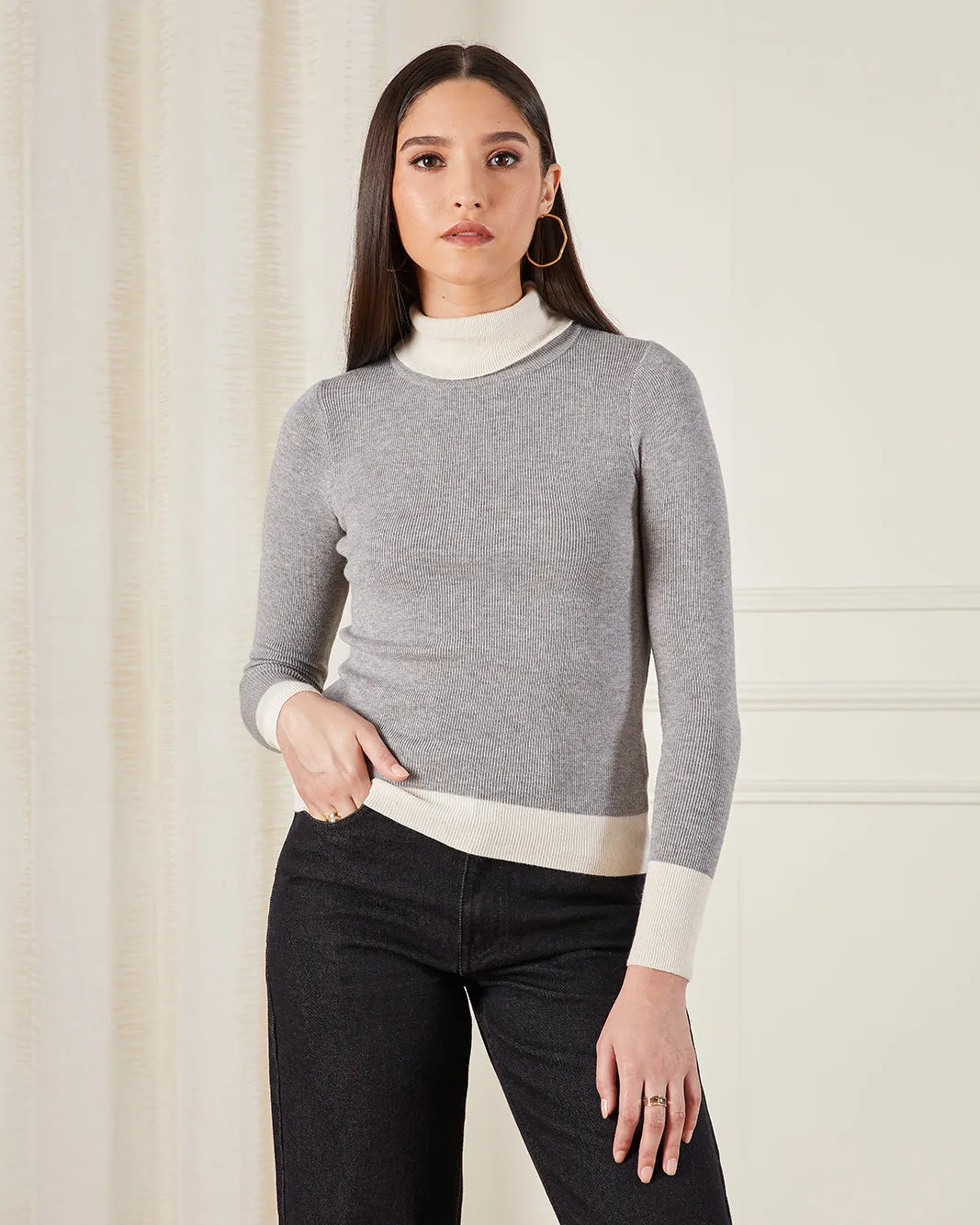 Women Grey Turtle Neck Knitted Pullover sold by Redtag