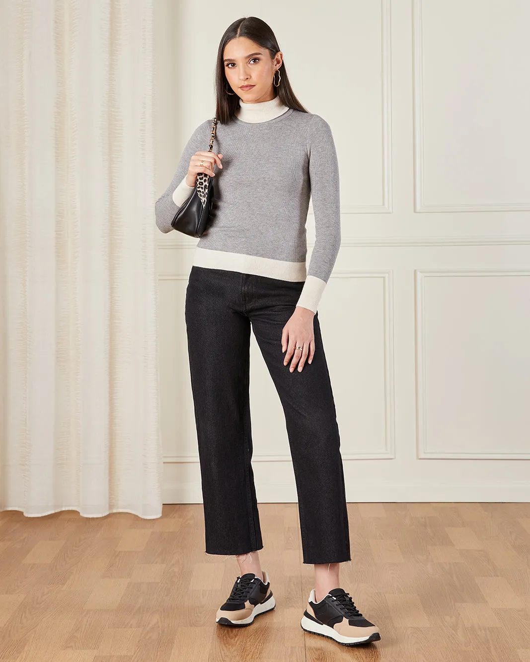 Women Grey Turtle Neck Knitted Pullover sold by Redtag product image thumbnail 2