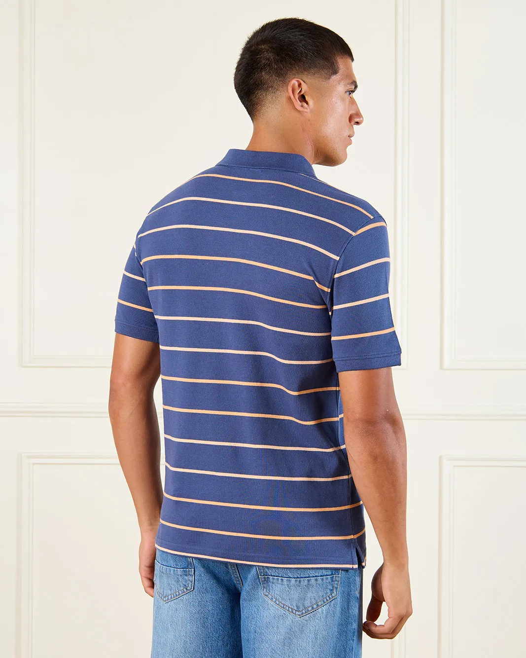 Men Blue Striped Polo Shirt sold by Redtag product image thumbnail 3
