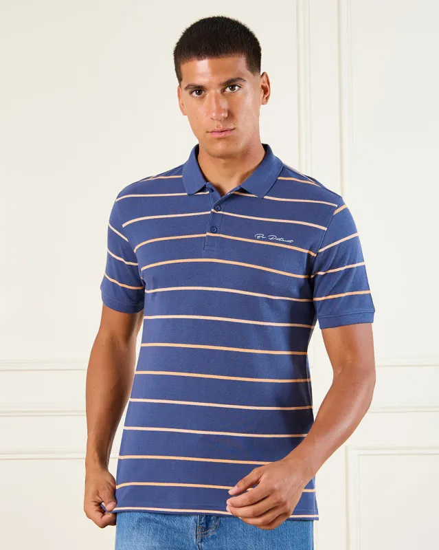 Men Blue Striped Polo Shirt sold by Redtag