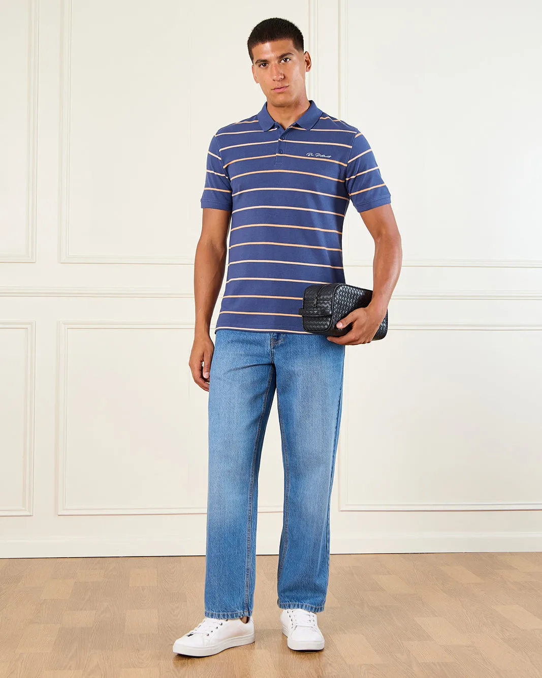Men Blue Striped Polo Shirt sold by Redtag product image thumbnail 2